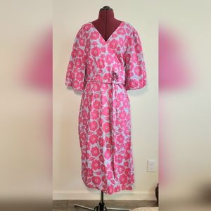 NWT Gorgeous Floral Pink & Lavender Linen Wrap Dress by Charter Club Luxury